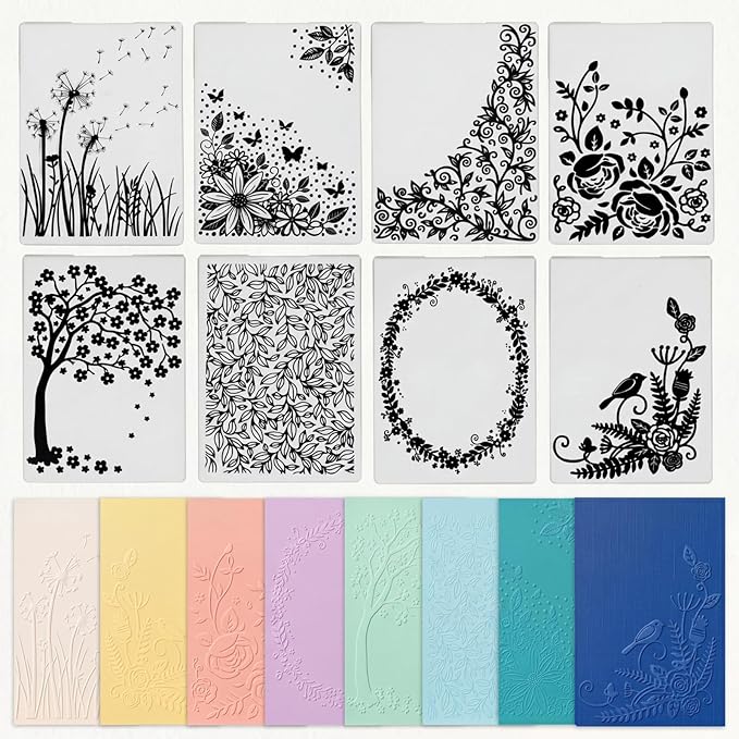 Geiserailie 8 Pcs Embossing Folders 2d/3D Embossing Machine Template Paper Card by Geiserailie