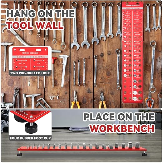 42 Thread Checker - Nut and Bolt Size Gauge With 19 Standard & 15 Metric Identifiers, 8 Drill Bit Gauge From #6 to 3/4"