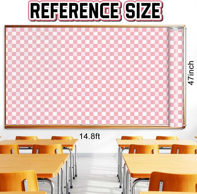 Inkspire Pink Checked Bulletin Board Paper Roll, 14.8FTx47IN Large Reusable - Image 2