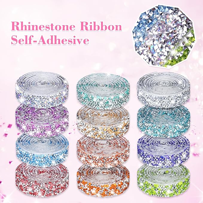 NiArt Self Adhesive Crystal Rhinestone Diamond Ribbon 12 Rolls Multi-Functional - Image 4