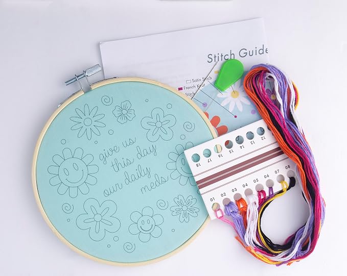 FUNATIC Give Us This Day Our Daily Meds Embroidery Kit | Funny Beginner Needle - Image 2