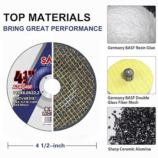 SALI 50 Pack 4-1/2 Inch Grinding Wheels for General Purpose Metal & Stainless Steel, Aluminum Oxide Grinding Disc for Angle Grinder, Depressed Center 4.5" * 1/4" * 7/8"(115 * 6.0 * 22.2 mm)