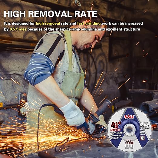 SALI 5 Pack 4-1/2 Inch Grinding Wheels for General Purpose Metal & Stainless Steel, Aluminum Oxide Grinding Disc for Angle Grinder, Depressed Center 4.5" * 1/4" * 7/8"(115 * 6.0 * 22.2 mm)