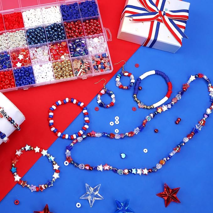 UPINS Patriotic Bracelet Making Kit Red White Blue Beads - Image 6
