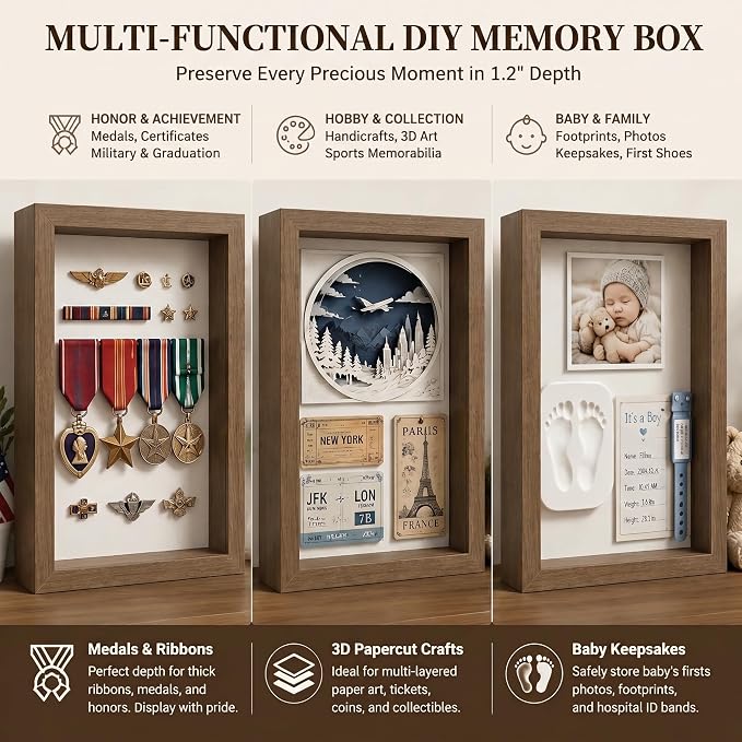 4 Pack 8x10Shadow Box Frame Set, Deep Wood Display Case - Image 7