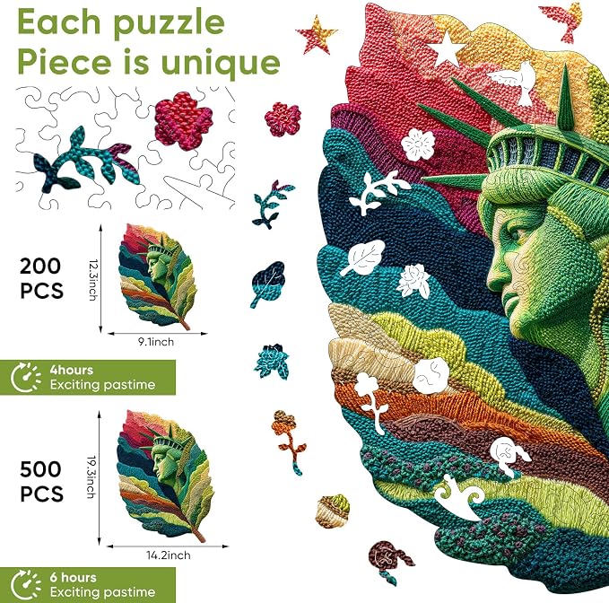 MYS A·U·R Wooden Puzzles for Adults, Freedom Leaf Jigsaw Puzzle 500pcs - Image 3