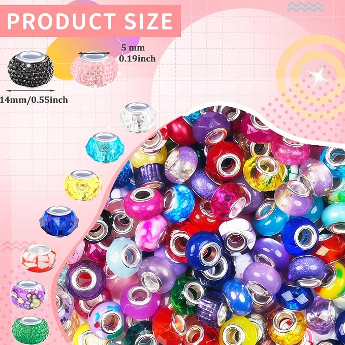 220Pcs Large Hole Beads Spacer Bead Mixed Color Assorted European Craft Big - Image 2