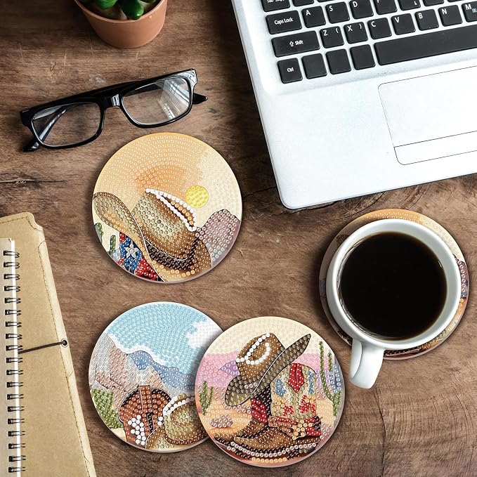Cumule 8 Pcs Cowboy Diamond Art Coasters Kit - Image 6