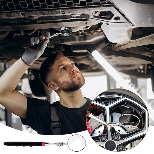 6Pcs Telescoping Mirror, Stainless Steel Extendable Inspection Mirror Telescoping, Telescoping Inspection Mirrors with Long Handle Tool for Technicians, Mechanics, Contractors (Black, Round)