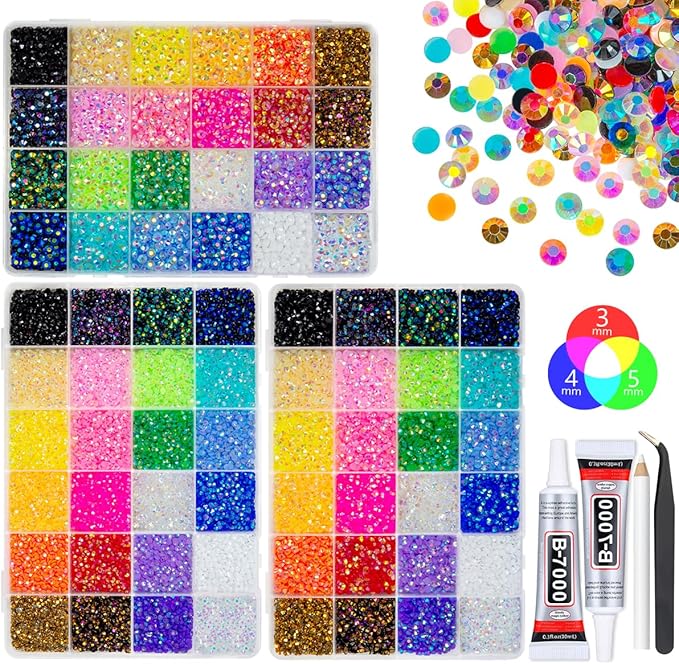 qiipii 3 Boxes 24 Color 3mm 4mm 5mm Jelly Resin Rhinestones Flatback Colorful by qiipii
