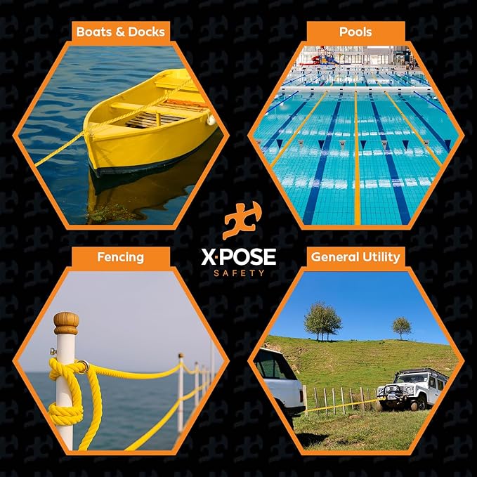 Yellow Twisted Polypropylene Rope, 7/8" Thickness x 600' Length Heavy Duty Poly Ropes for Outdoor and Marine Use, Yellow Rope for Visibility & Safety