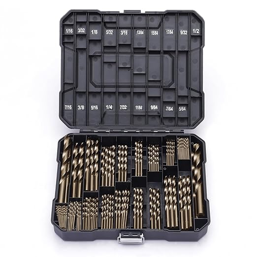 Cobalt Drill Bit Set for Hardened Metal and Stainless Steel, 122Pcs M35 High Speed Steel Twist Jobber Metal Drill Bits 1/16"-1/2", with Plastic Index Storage Case