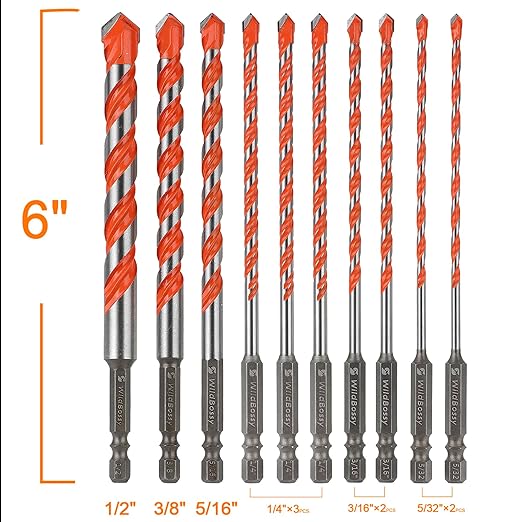 Concrete Carbide Drill Bits Hex Shank Masonry Cement Tile Drill Bit Set for Glass/Brick/Plastic/Cement/Tile 1/2" (5PCS)
