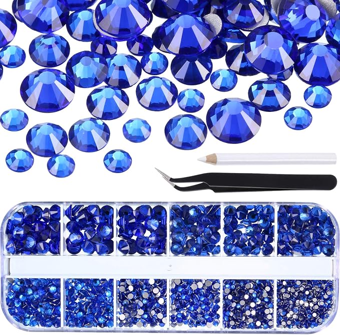 TecUnite 2000 Pieces Flat Back Gems Round Crystal Rhinestones 6 Sizes by TecUnite