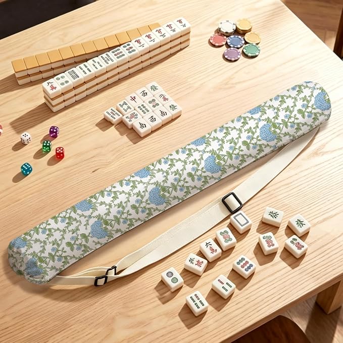 Blue Hydrangea Block Print Mahjong Mat Bag - Image 4