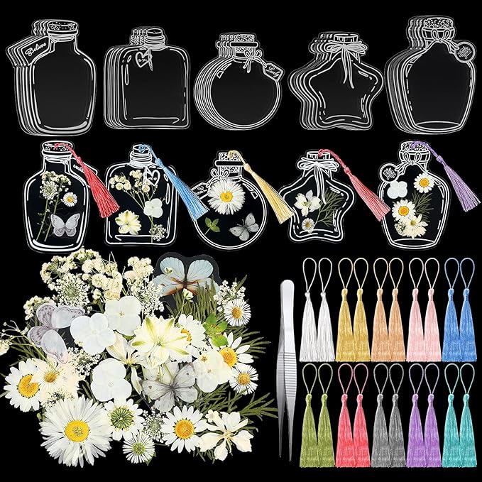 TaoBary 91 Pcs DIY Handmade Transparent Dried Flower Bookmark Set Include by TaoBary