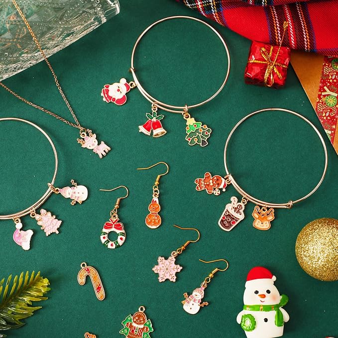 SANNIX 110Pcs/55 Pairs Christmas Charms, Holiday Enamel Charms Red Green Pink - Image 3