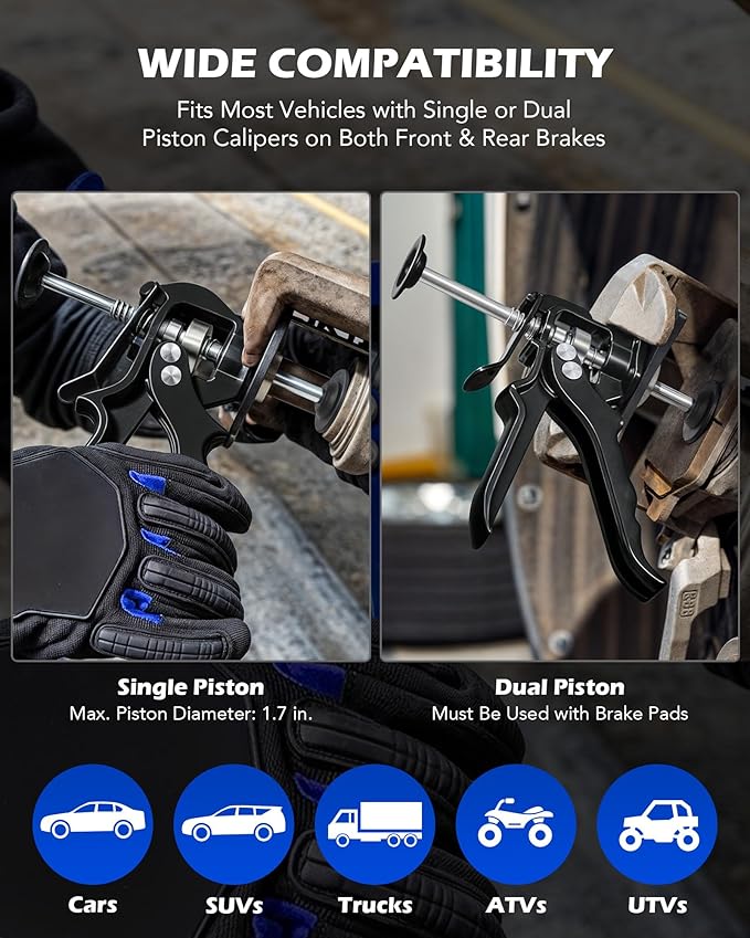 Orion Motor Tech Speedy Brake Caliper Compressor, Heavy Duty Single Dual Brake Piston Compressor Tool for Brake Pad Replacement, Disc Brake Caliper Tool Compatible with Most Cars & Trucks, Black