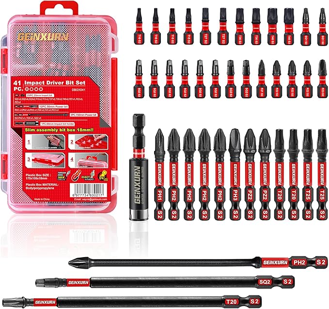 41pieces Screwdriver Bits Set, Impact Magnetic S2 Steel Multi Insert Power Bits Tips with Impact Bit Holder with Storage Box（PH/TORX/SQ/PZ）