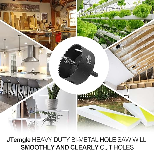 3 Inch Hole Saw with 3/8" Triangle Shank Quick Change Arbor, JTemgle Bi-Metal Hole Saw Heavy Duty Hole Cutting Tool for Cornhole Boards, Recessed Lights, Wood, Plastic, Drywall & Soft Metal