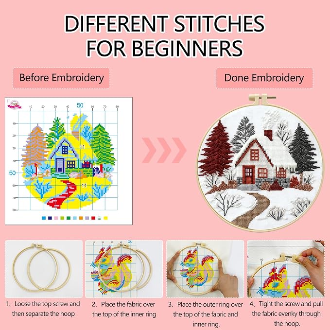 Zhenqing Winter Cabin Stamped Cross Stitch Kit - Image 2