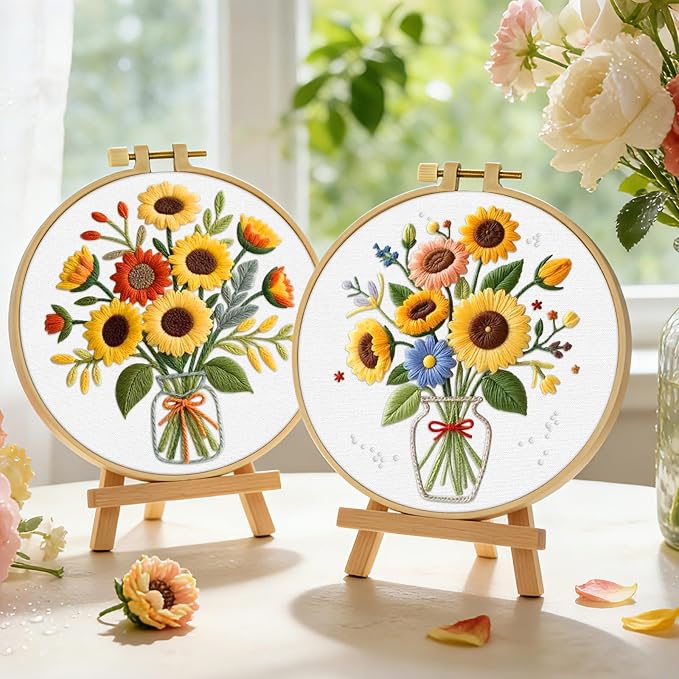 ERKOON Embroidery Kit for Beginners Adult, 2 Set Flower Cross Stitch Set - Image 6