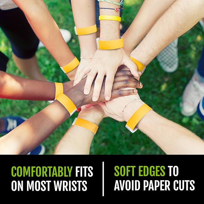 1,000 WristCo Pantone Yellow Tyvek Wristbands for Events - Comfortable Tear Resistant Paper Bracelets ID Wrist Bands for Concerts Festivals Admission Party Identification