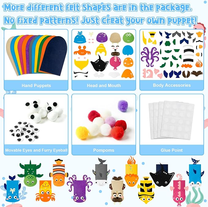 WATINC 12Pcs Hand Puppet Making Kit, Art Craft Felt Sock Puppet Toys, Creative - Image 3