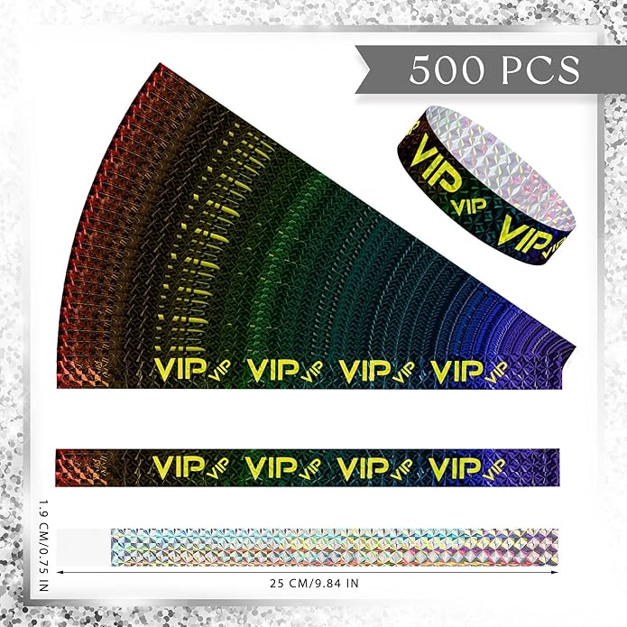 Teling 500 Pack VIP Plastic Wristbands Bracelets Party for Events VIP Custom Wristbands Plastic Bracelets Tear proof Waterproof Wrist Bands Arm Bands for Events Concerts