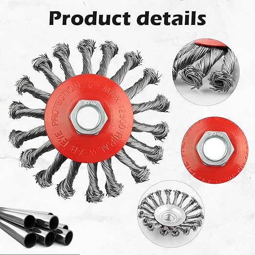 5 Pack 4.5 Inch Twist Knotted Wire Wheel for Angle Grinders, with 5/8 Inch-11 Threaded Arbor, for Heavy & Light Duty Work