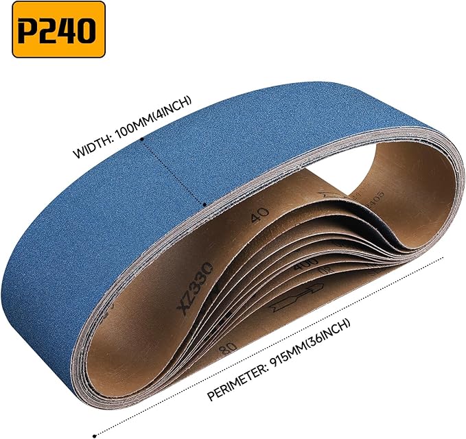 10-Piece 4 x 36 Inch 240 Grit Zirconia Sanding Belts, Heavy Duty Long-lasting Sanding Bands for Belt Sander, Rust Paint Removal, Wood Metal Grinding and Finishing