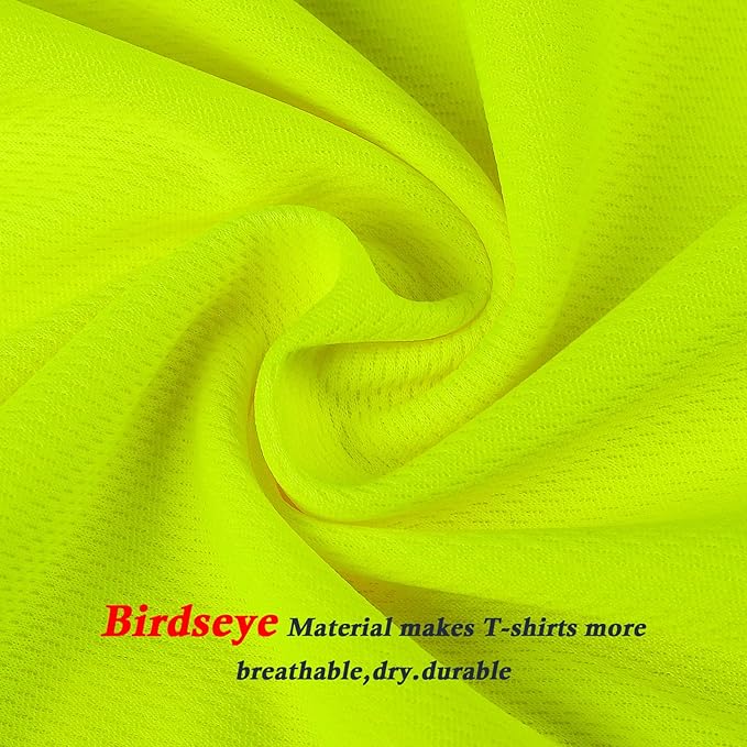 High Visibility Class 3 T Shirts，Hi Vis Safety Shirts with Reflective Strips and Pocket, Short Sleeve Quick Dry Mesh Construction Work Shirt for Men/Women Lime,Large
