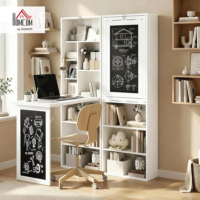 HOMCOM Foldable Convertible Writing Table Space-Saving Computer Desk White | - Image 2