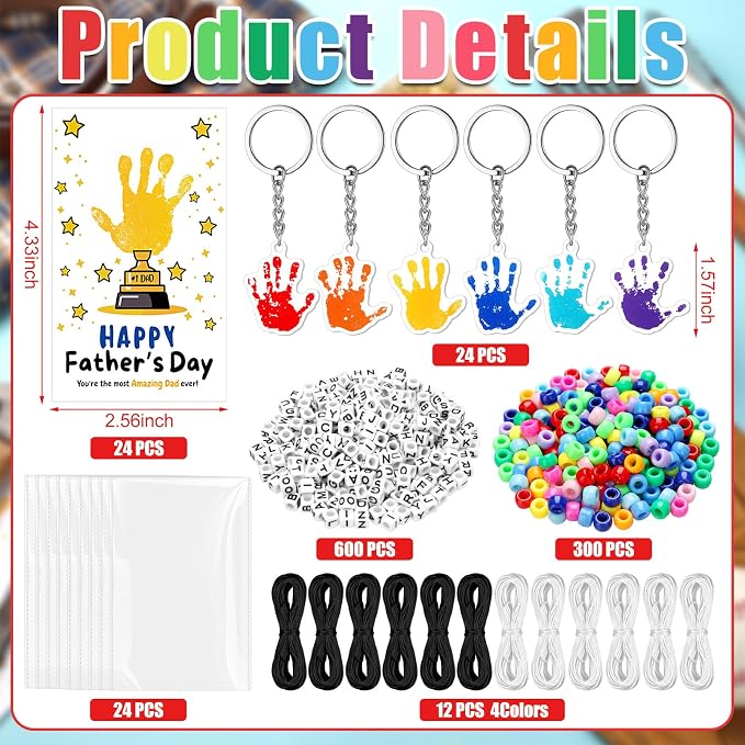 Suncalla 996 Pcs 24 Set Father's Day Keychain Making Kit DIY Bead Crafts | - Image 2