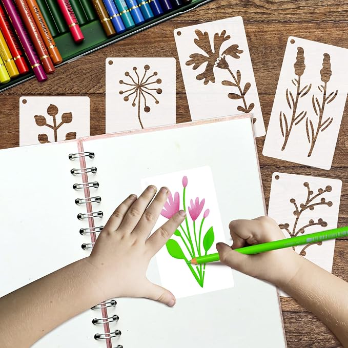 50 PCS Flower Stencils for Crafts Reusable Flower Stencils for Painting on Wood - Image 3