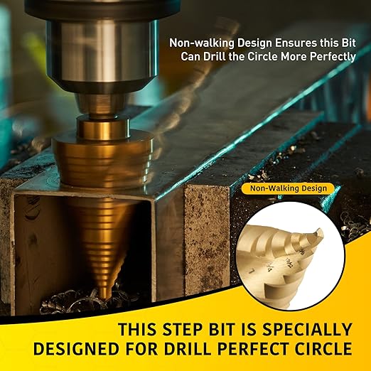 Large Step Drill Bit, 1/4 to 2-3/8 inch High Speed Steel Drill Cone Bits for Sheet Metal Hole Drilling Cutting, Sprial Unibit Extra Large 2-3/8 inch