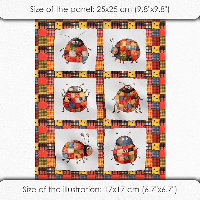 Patchwork Ladybug Cotton Fabric Panel – 6 Designs + Bonus Sheet 29.5×19.6 inch - Image 6
