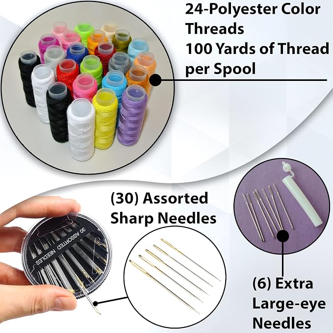 VelloStar Sewing Kit for Adults – Easy to Use Needle and Thread Kit, 24 Color - Image 3