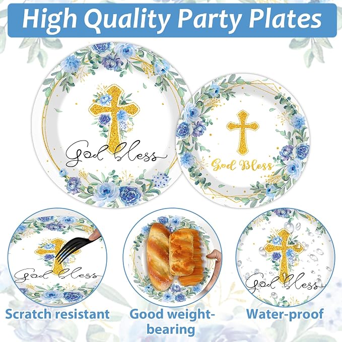 200pcs God Bless Plates Napkins Baptism Paper Tableware Set First Holy - Image 3