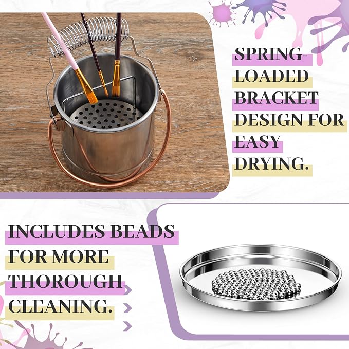 2 Pcs Paint Brush Cleaner Set Stainless Steel Double Dipper Palette Cup Paint - Image 4