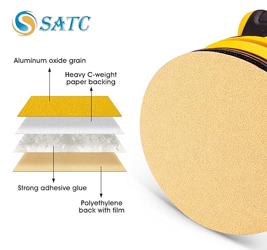 S SATC 100 PCS PSA Sanding Discs, 60 Grit Sandpaper Roll 6 Inch Adhesive Backed Sandpaper Sander Attachment for Drill Aluminum Oxide Round Automotive Sandpaper with Sticky Back