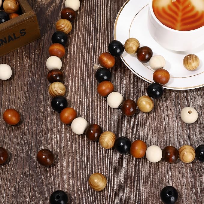 Whaline 240 Pcs Natural Wood Beads Rustic Color Round Wooden Bead Farmhouse - Image 5