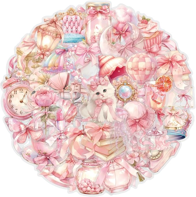 60 Pcs Clear PET Pink Coquette Aesthetic Stickers - Image 6