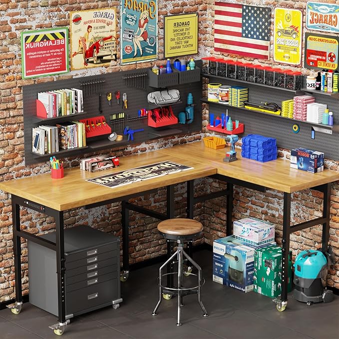 60” Adjustable Work Bench, Heavy Duty Work Table for Workshop, Garage, 3000 Lbs Capacity