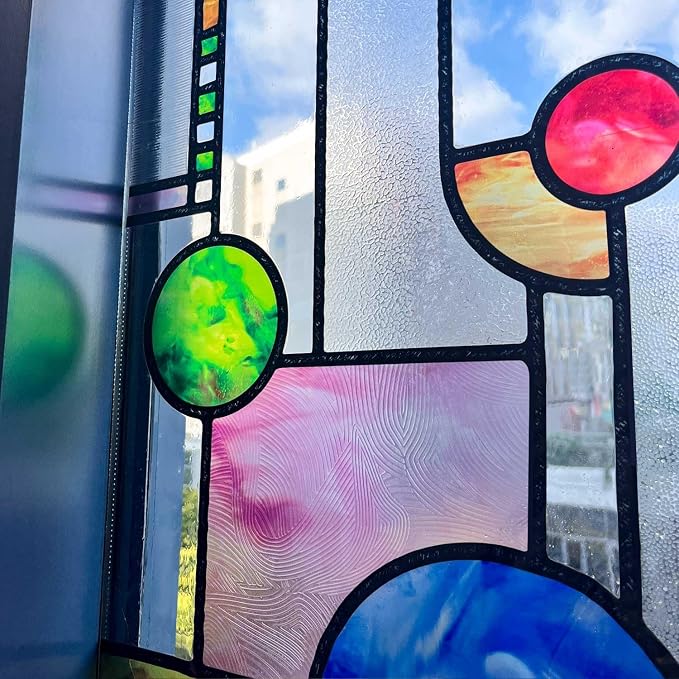 Original Hand Drawn Faux Stained Glass Window Film, Double-Sided Texture Static by ChicSkin