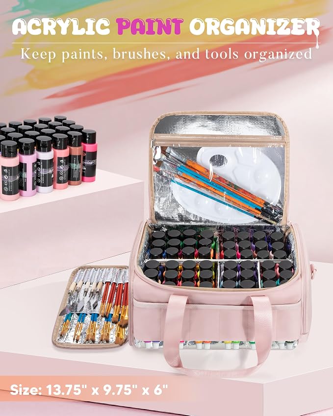 Marscamd Acrylic Paint Organizer Holds 60 Bottles, Acrylic Paint Storage Bag - Image 7