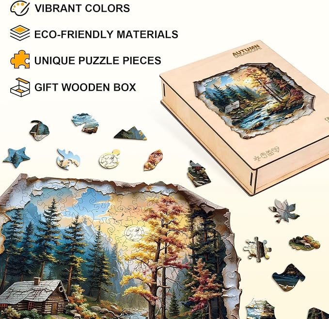 Autumn Dreamscape Puzzles Adults Gifts Wooden 185 Pieces 10.6 * 10.5in - Image 2