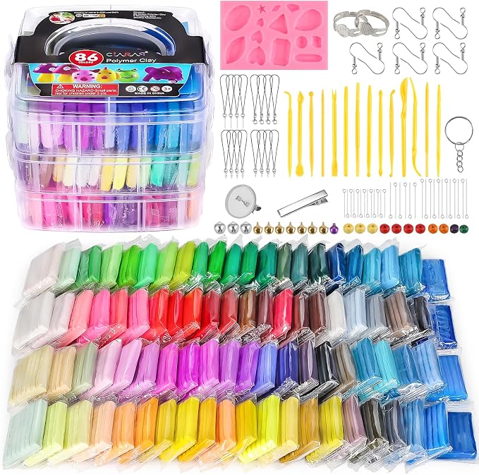 CiaraQ 86-Color Polymer Clay Oven Bake Modeling Kit | 14 tools, 3‑layer box by CiaraQ