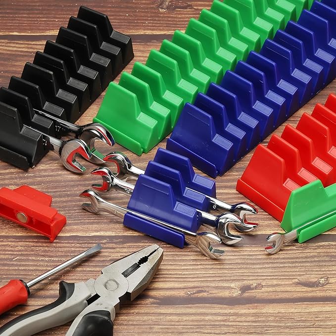 PATIKIL 46pcs Magnetic Wrench Organizer for Tool Box, Magnetic Modular Wrench Organizer Holder Toolbox Universally for 46 Tools Drawer Chest Ratcheting Offset Wrenches, Black Red