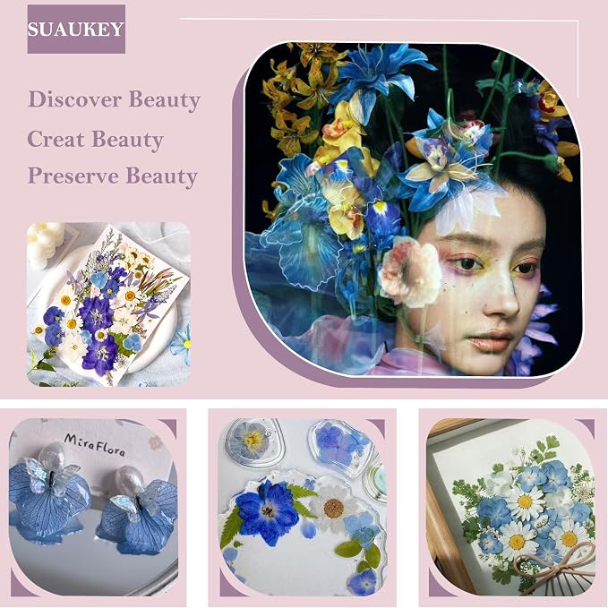 52 Pcs Blue Dried Pressed Flowers - Image 3